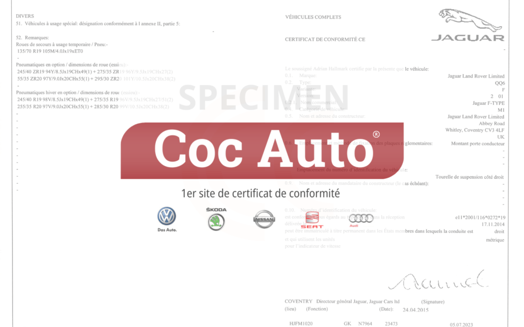 Le certificat de conformité Jaguar