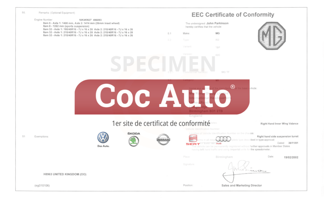 Le certificat de conformité MG