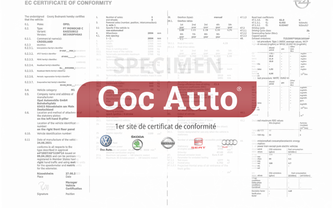 Le certificat de conformité Opel