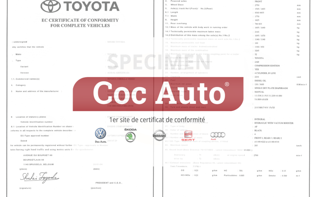 Le certificat de conformité Toyota