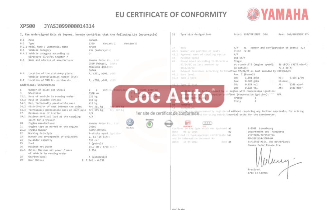 Le certificat de conformité Yamaha